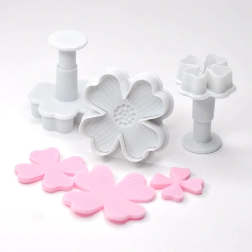 Set 3 decupatoare cu ejector Flori cu 4 petale T05004 pentru fondant și pastă de zahăr