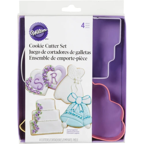 Set 4 decupatoare din metal Wedding Wilton pentru biscuiți și decorațiuni de nuntă