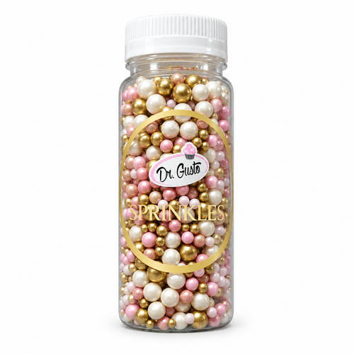 Perle mix alb auriu roz Dr. Gusto 140 g pentru decorarea torturilor și deserturilor