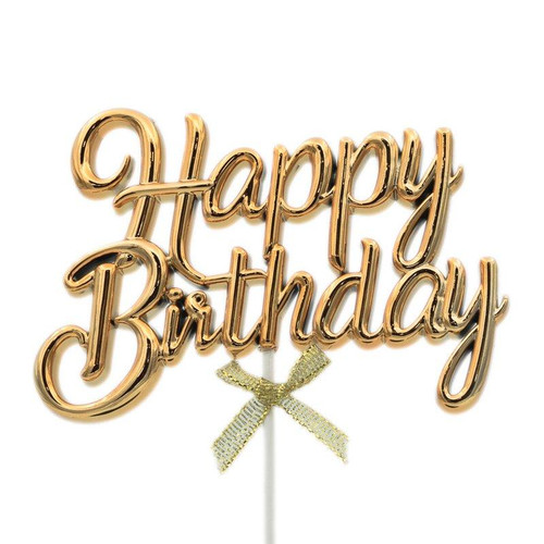 Decor tort, Topper tort „Happy Birthday” – auriu, tomvalk.ro