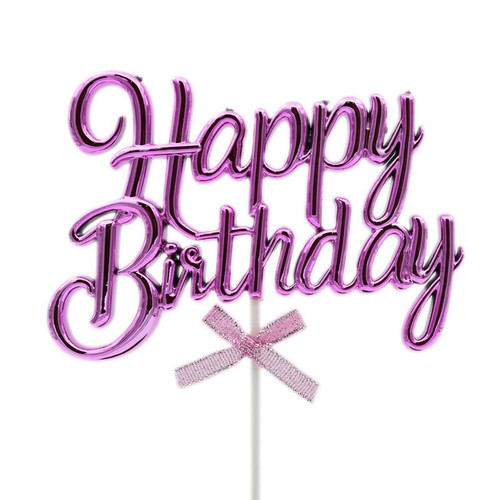 Decor tort, Topper tort „Happy Birthday” – Roz, tomvalk.ro