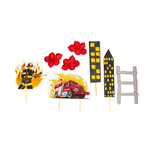 Decor tort, Decorațiuni comestibile din zahăr – Set Pompier – 8 piese, tomvalk.ro