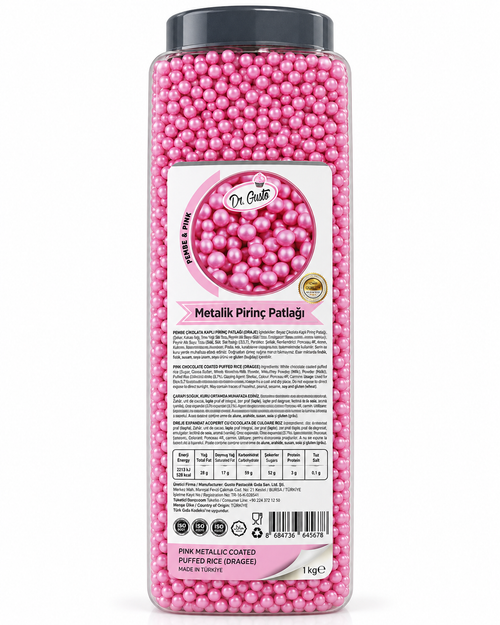 Produse pentru cofetarie, Perle din orez expandat 4 mm – Roz sidefat – Dr. Gusto – 1 kg, tomvalk.ro