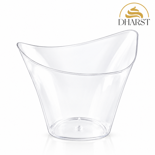 Cupă transparentă Dharst pentru desert, 120 ml, cu margine superioară curbată și extremități ridicate, dimensiuni 6,6 x 6 cm