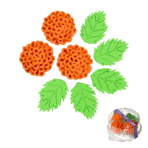 Decoratiuni comestibile din zahar - set Crizanteme - PORTOCALIU