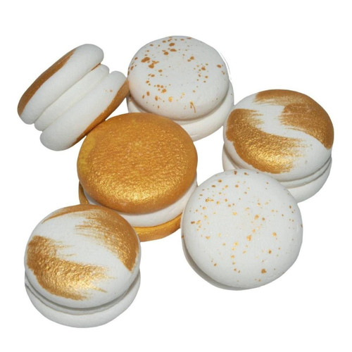 Decor tort, Decoratiuni comestibile din zahar - set Macarons Alb/Auriu, tomvalk.ro