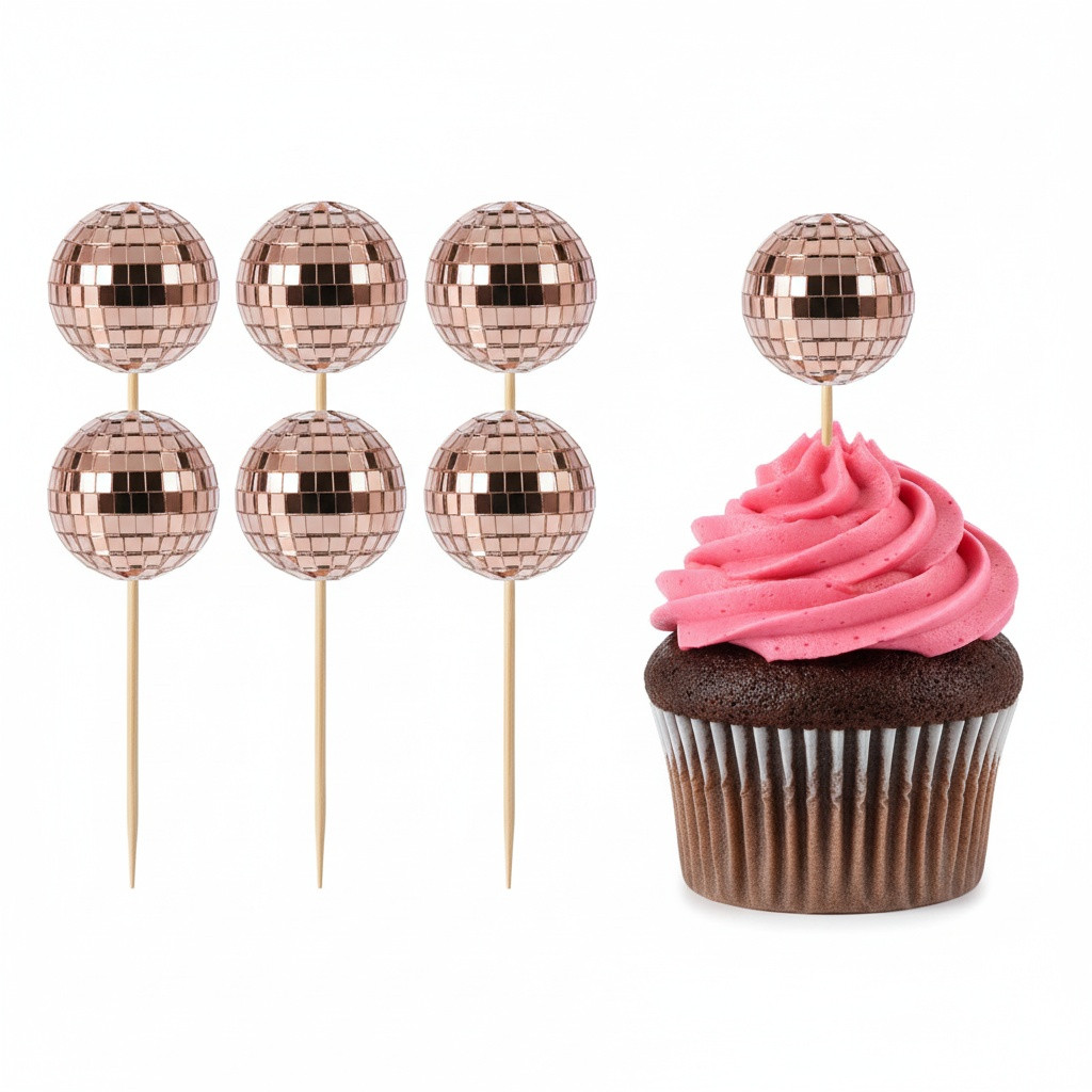 Set 4 Topper Cupcakes Discoball Rosegold 3 cm