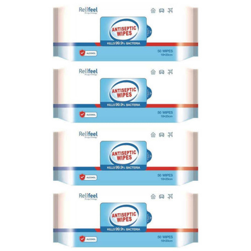 4x 50pk Relifeel Cleaning Surface Multipurpose Anti-Septic Wipes 