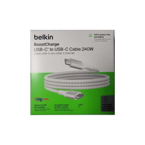 Belkin BoostCharge USB-C to USB-C Cable 240W Fast Charge Braided 1m - White Belkin BoostCharge USB-C to USB-C Cable 240W Fast Charge Braided 1m - White