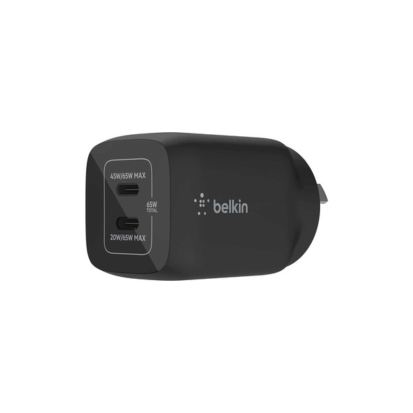 Belkin Boost Charge Dual USB-C PD GaN 65W Wall Charger - Black