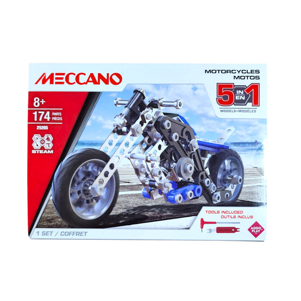 Meccano Motorcycles 5 in 1 Model Building Kit Stem Education Toy 174 Piece Age 8+