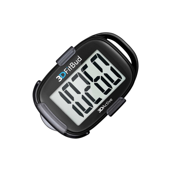 3DActive 3DFitBud 3D Pedometer Walking with Clip and Lanyard - Black