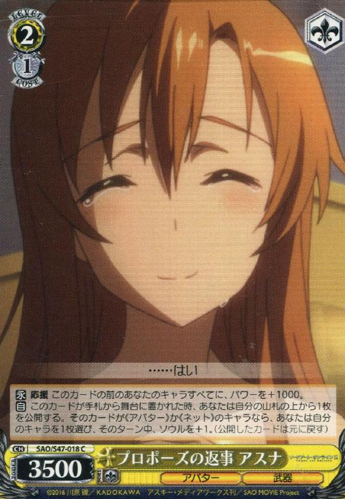 Asuna, Response to Proposal SAO/S47-018 C