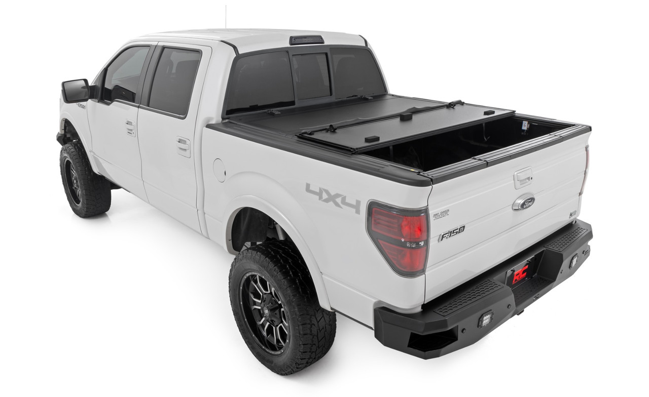Rough Country - Hard Tri-Fold Flip Up Bed Cover - 6'7 in. Bed - Ford F-150 2WD/4WD (2004-2014) - 49214650