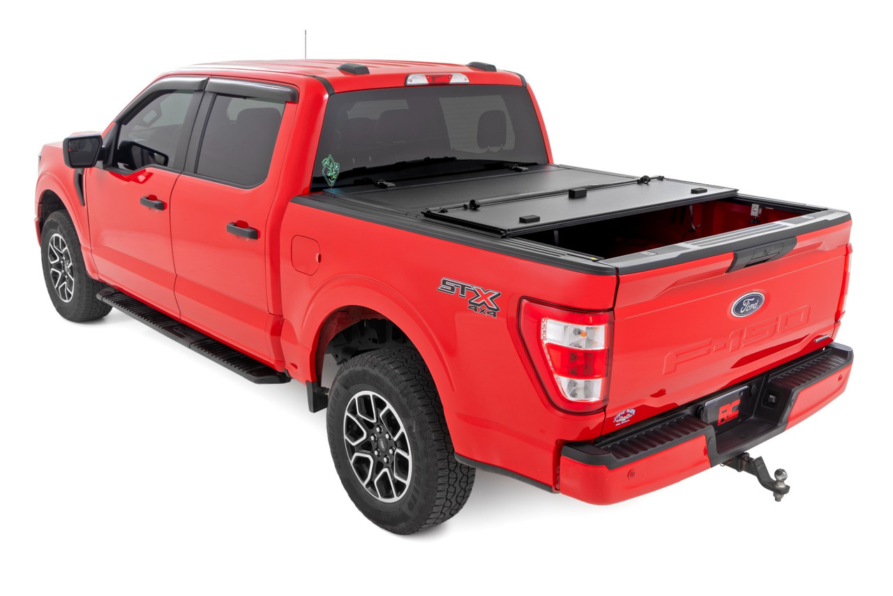 Rough Country - Hard Tri-Fold Flip Up Bed Cover - 5'7 in. Bed - Ford F-150 2WD/4WD (2015-2020) - 49220550
