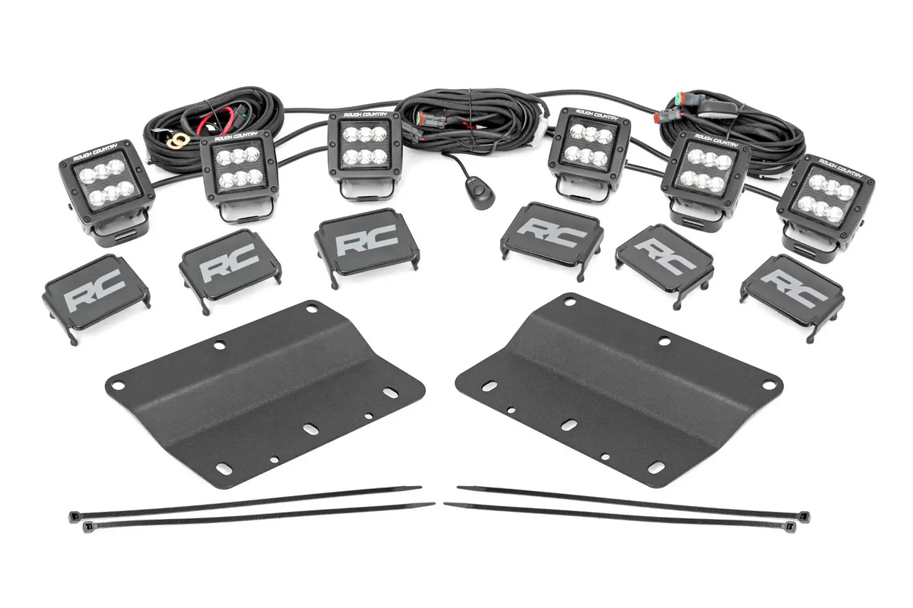Rough Country - LED Light Kit - Fog Mount - Triple 2 in. Black Pair - Spot/Flood - Ford Bronco (21-25) - 51140