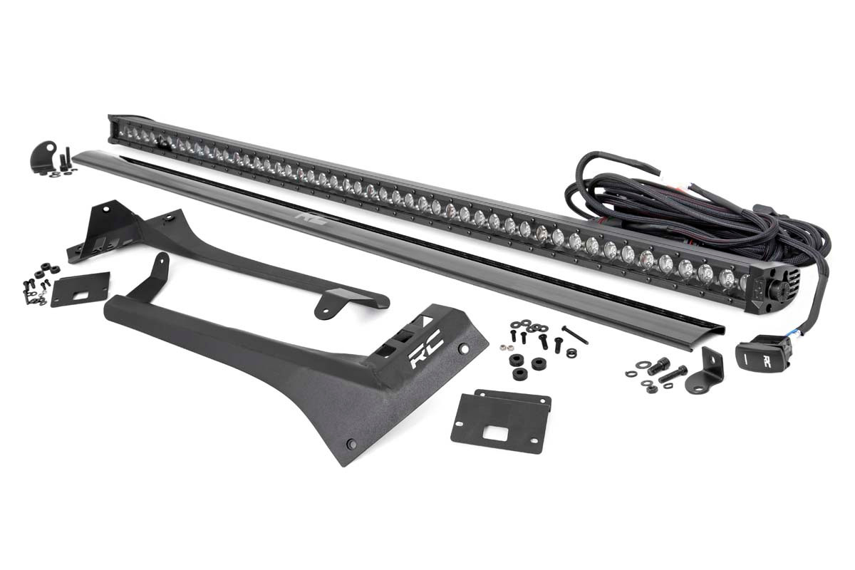 Rough Country - LED Light Kit - Windshield - 50 in. BLK Single Row - WHT DRL - Jeep Gladiator JT/Wrangler JL (18-25) - 70066