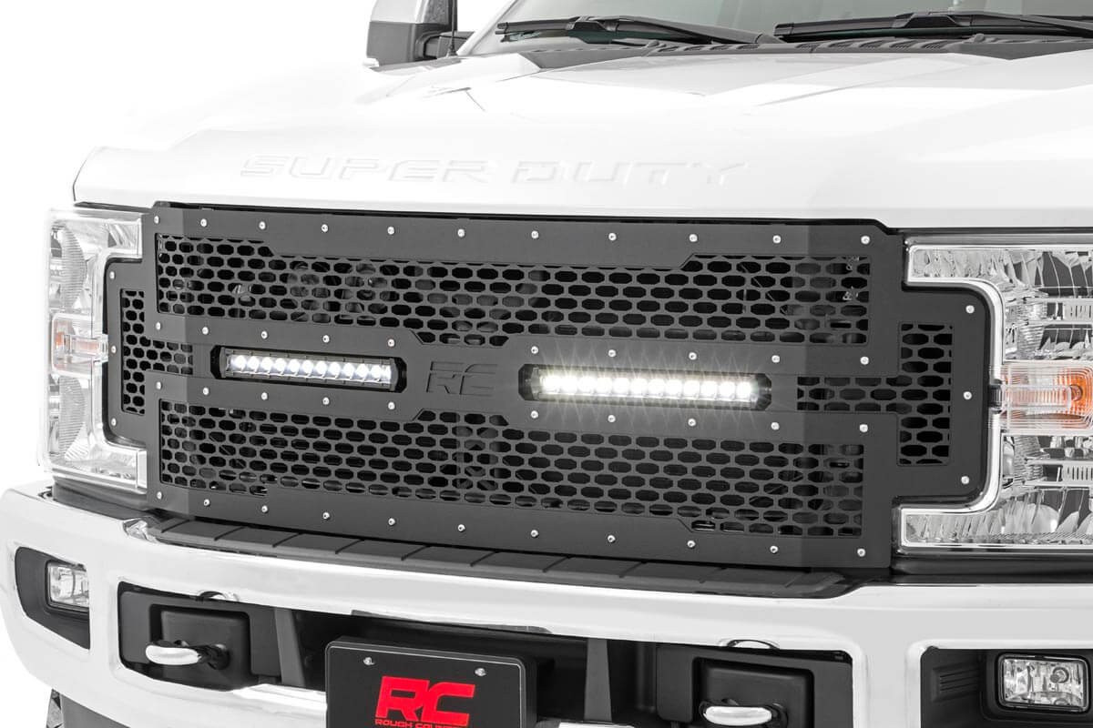 Rough Country - Mesh Grille - 12 in. Dual Row LED - Black - Ford F-250/F-350 Super Duty (17-19) - 70216
