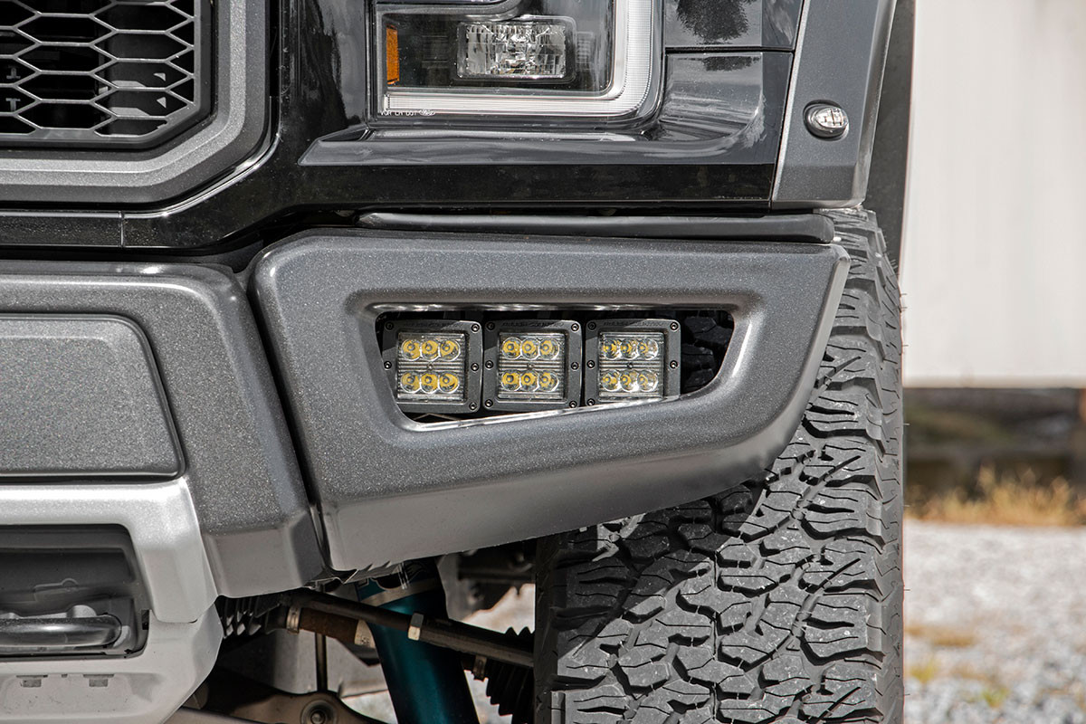 Rough Country - LED Light Kit - Fog Mount - Triple 2 in. Black Pair - White DRL - Ford Raptor (17-20) - 70700DRL