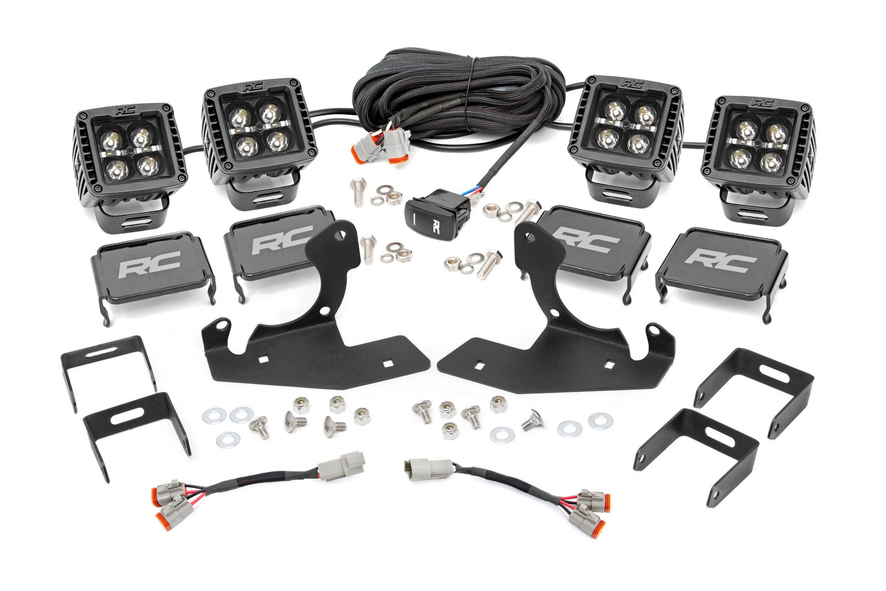 Rough Country - LED Light Kit - Fog - 2 in. Black Pairs x2 - White DRL - Chevy Silverado 1500/2500HD/3500HD 2WD/4WD - 70762DRL