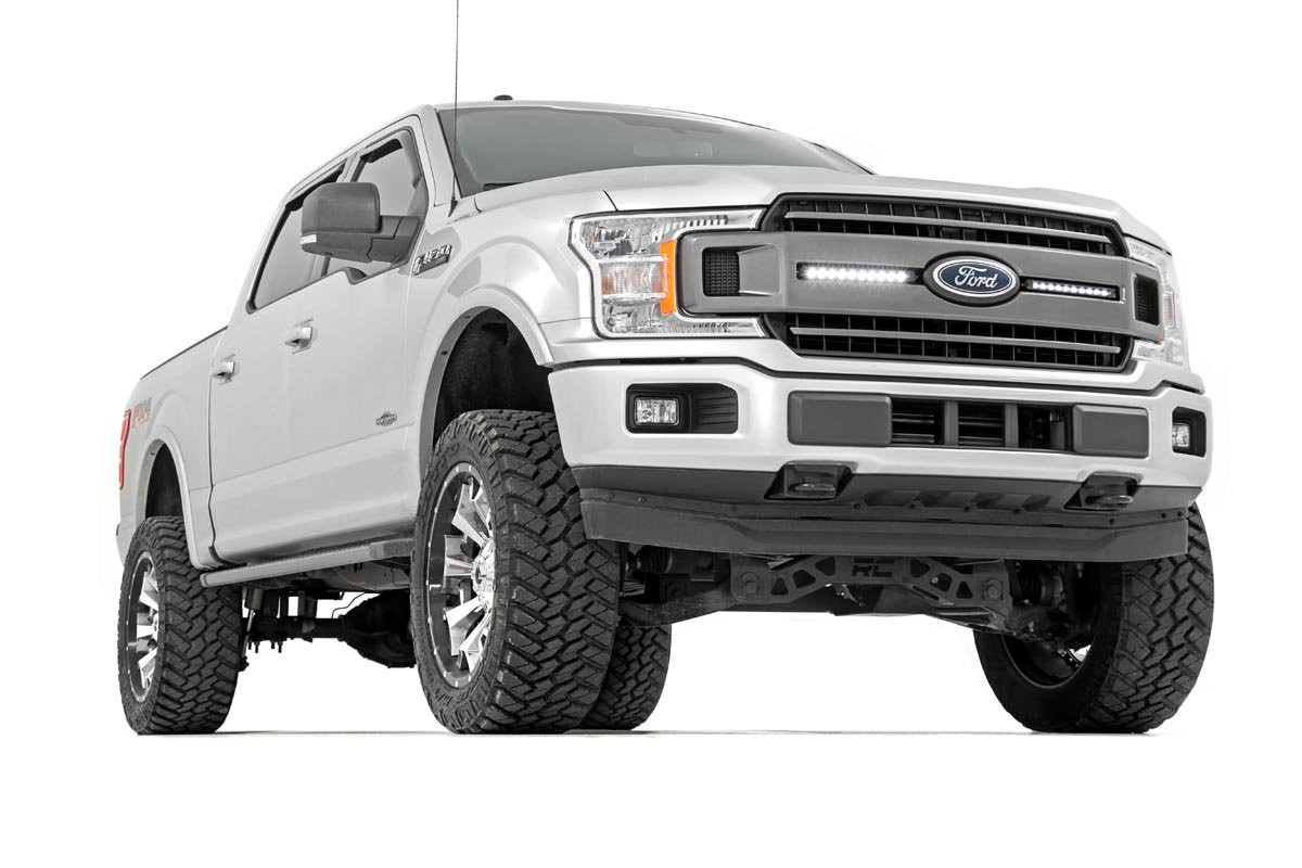 Rough Country - LED Light Kit - Grille Mount - 10 in. Chrome Slimline Pair - Ford F-150 (18-20) - 70809