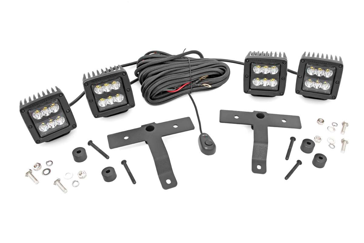 Rough Country - Quad LED Light Kit - Cowl Mount - 2 in. Black Pairs - Spot - Jeep Gladiator JT/Wrangler JL (18-25) - 70822
