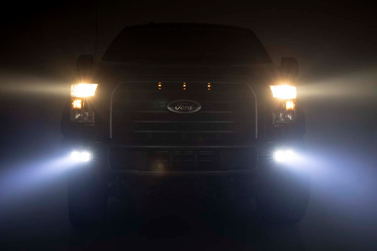 Rough Country - LED Light Kit - Fog Mount - Dual 2 in. Black Pairs - Spot - Ford F-150 (15-17) - 70832