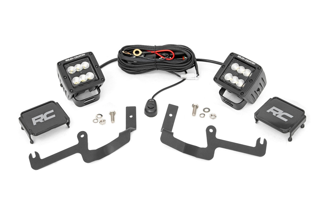 Rough Country - LED Light Kit - Ditch Mount - 2 in. Black Pair - Flood - Chevy Silverado 1500 (19-24) - 70842