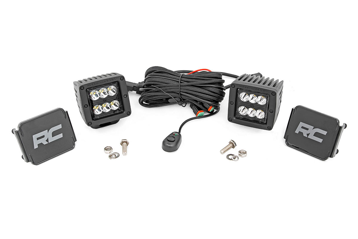 Rough Country - 2 Inch Black Series LED Light Pods - Spot - Square - 70903BL