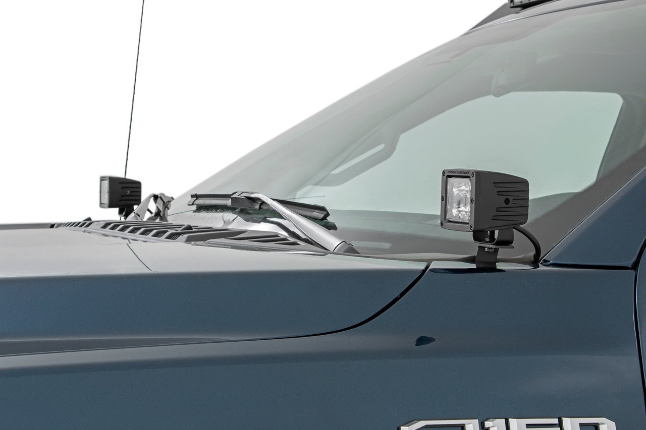 Rough Country - LED Light Kit - Ditch Mount - 2 in. Black Pair - Spot - Ford F-150 (15-25)/F-150 Lightning (22-25) - 71028