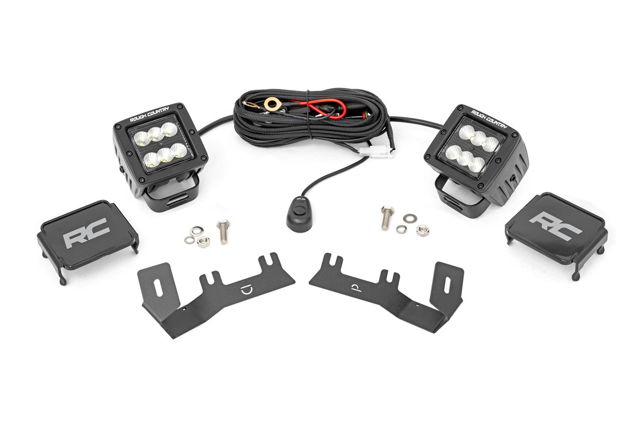 Rough Country - LED Ditch Light Kit - 2in Black Pair - Flood - Chevy/GMC 1500 (14-18 & Classic) - 71053