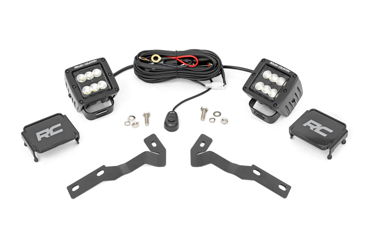 Rough Country - LED Light Kit - Ditch Mount - 2 in. Black Pair - Flood - Toyota Tacoma (16-23) - 71081