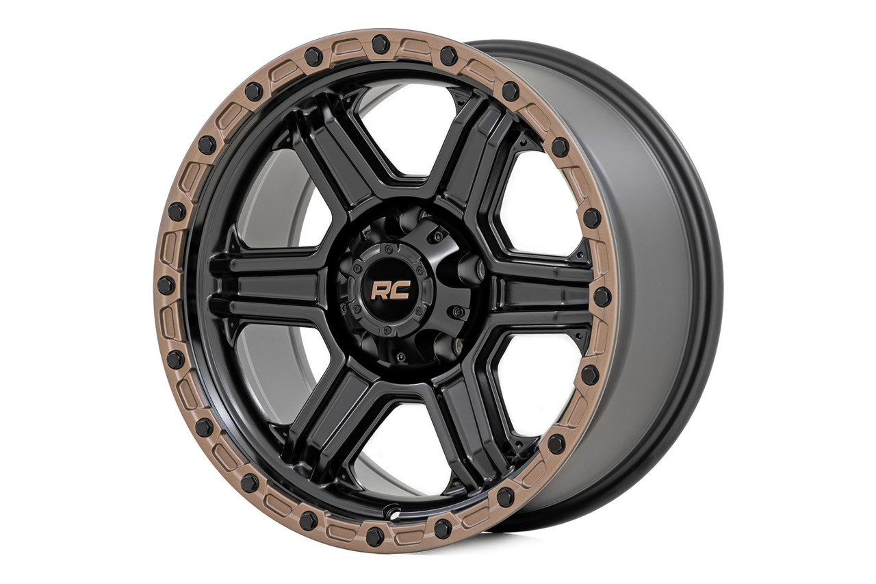 Rough Country - Rough Country 79 Series Wheel/One-Piece/Semi Gloss Black w/Bronze Ring/18x9/5x5/-12mm - 79181218A