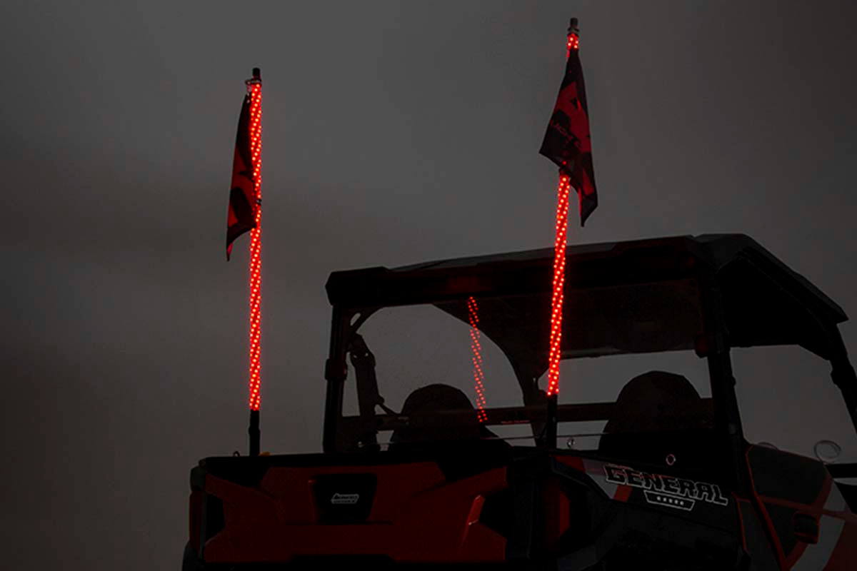 Rough Country - Whip Mount - Bed - 4' Multl-Color LED Whip Pair - Polaris General/Ranger 1000/Ranger XP 900/1000 - 93053