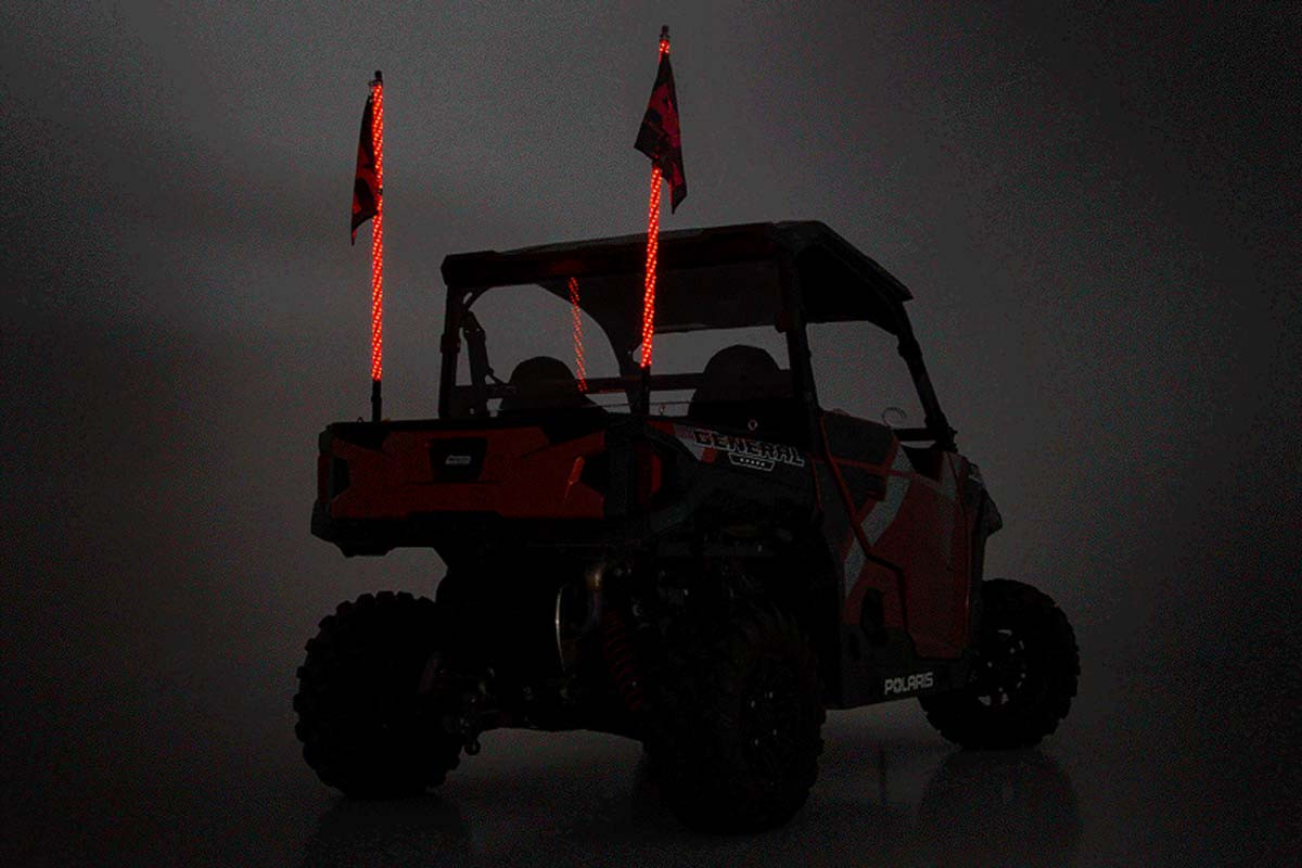 Rough Country - Whip Mount - Bed - 4' Multl-Color LED Whip Pair - Polaris General/Ranger 1000/Ranger XP 900/1000 - 93053