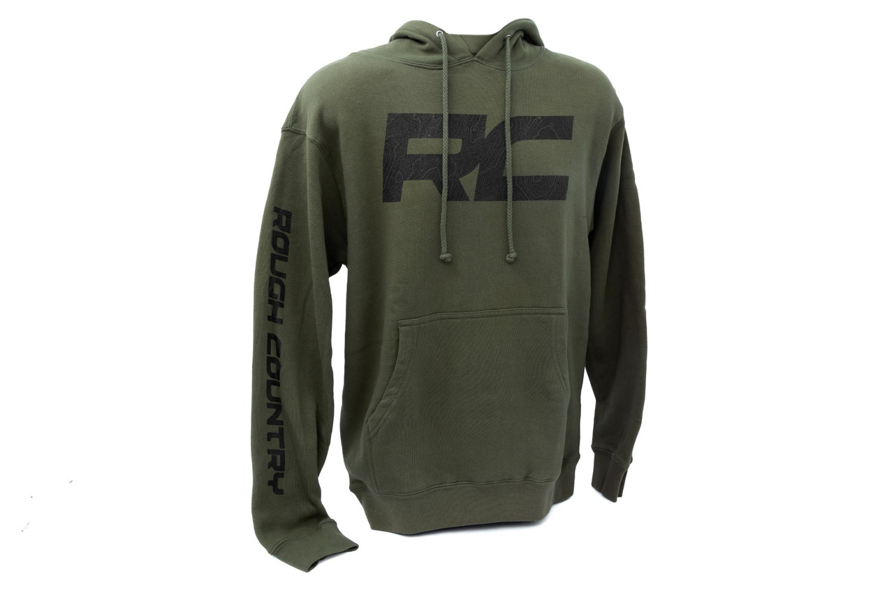 Rough Country - Rough Country Hoodie - RC Topographical Sleeve - Army Green - SM - 94096SM