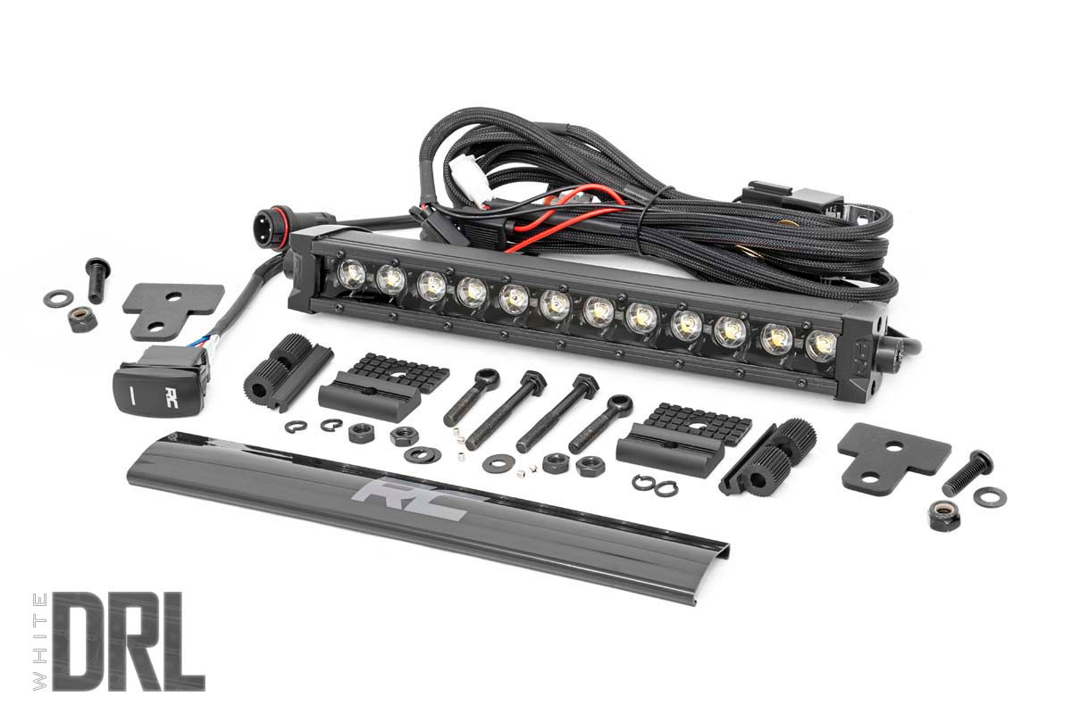 Rough Country - LED Light - Bumper Mount - 12 in. Black Single Row - White DRL - Can-Am Defender HD 8/HD 9/HD 10 - 97004