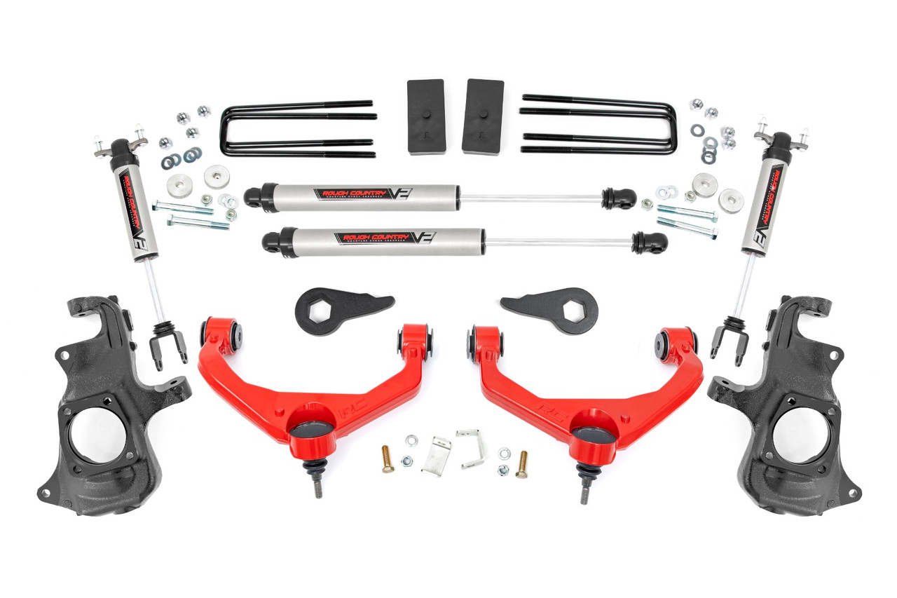 Rough Country - 3.5 Inch Knuckle Lift Kit - V2 - w/ Overloads - Chevy/GMC 2500HD/3500HD (11-19) - 97670RED