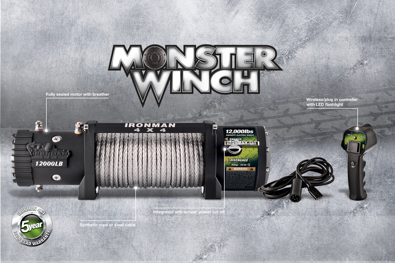 MONSTER WINCH 12000LBS 12v Electric (Steel Cable)