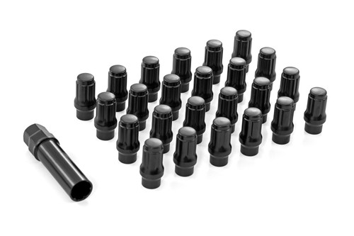 Rough Country - M12 x 1.5 Lug Nut Set of 24 - Black - Closed End - Extended Thread - 121524BLET