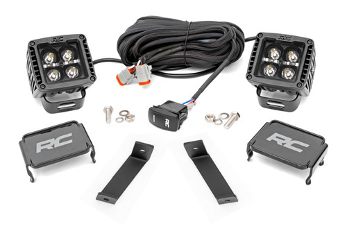 Rough Country - LED Light Kit - Ditch Mount - 2 in. Black Pair - White DRL - Jeep Cherokee KL (14-21) - 70080