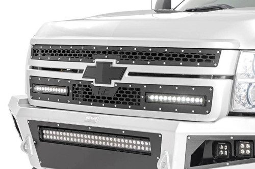 Rough Country - Mesh Grille - 12 in. Single Row LED Pair - Black - Chevy Silverado 2500 HD/3500 HD (11-14) - 70155