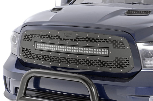 Rough Country - Mesh Grille - 30 in. Dual Row LED - Black - Amber DRL - Ram 1500 2WD/4WD (13-18 & Classic) - 70199BDA