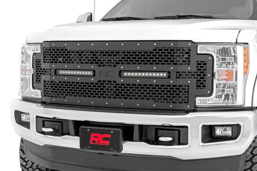 Rough Country - Mesh Grille - 12 in. Dual Row LED - Black - Ford F-250/F-350 Super Duty (17-19) - 70216
