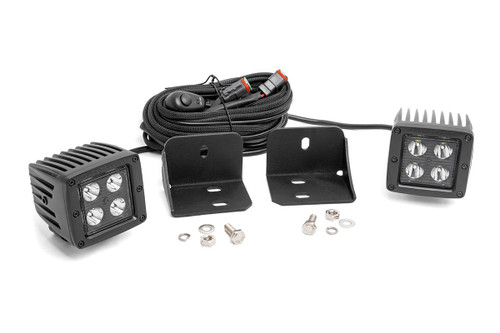 Rough Country - LED Light - Cab Mount - 2 in. Black Pair - Flood - Can-Am Defender HD 5/HD 8/HD 9/HD 10 - 71011