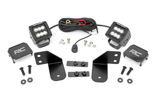 Rough Country - LED Light - RR Cage Mount - 2 in. Black Flood Pair - Polaris Ranger 1000/Ranger XP 900/1000 - 93145