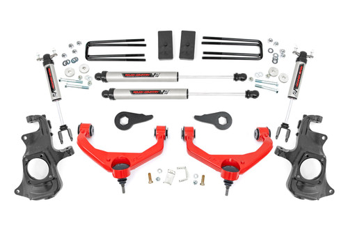Rough Country - 3.5 Inch Knuckle Lift Kit - V2 - w/ Overloads - Chevy/GMC 2500HD/3500HD (11-19) - 97670RED