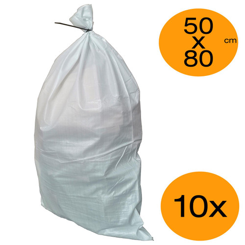 Pack of 10x 50cm x 80cm White Woven PP Rubble Sacks