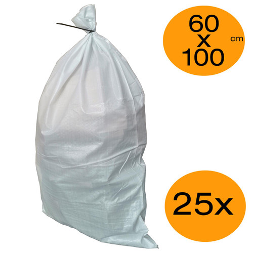 Pack of 25x 60cm x 100cm White Woven PP Rubble Sacks