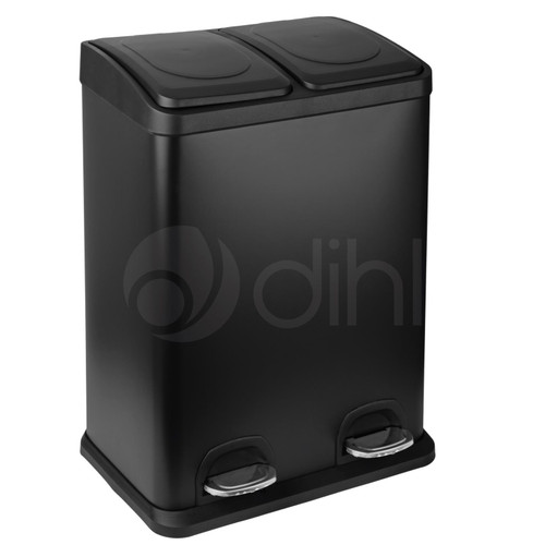 Dihl 40 Litre Black Dual Recycle Pedal Bin 2x 20L With Removable Buckets